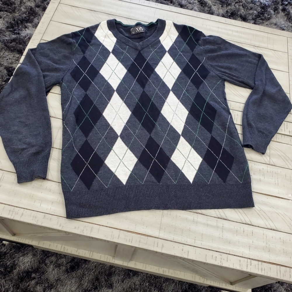 Grey wool pullover diamond pattern V.neck Longsleeve sweater for men size m